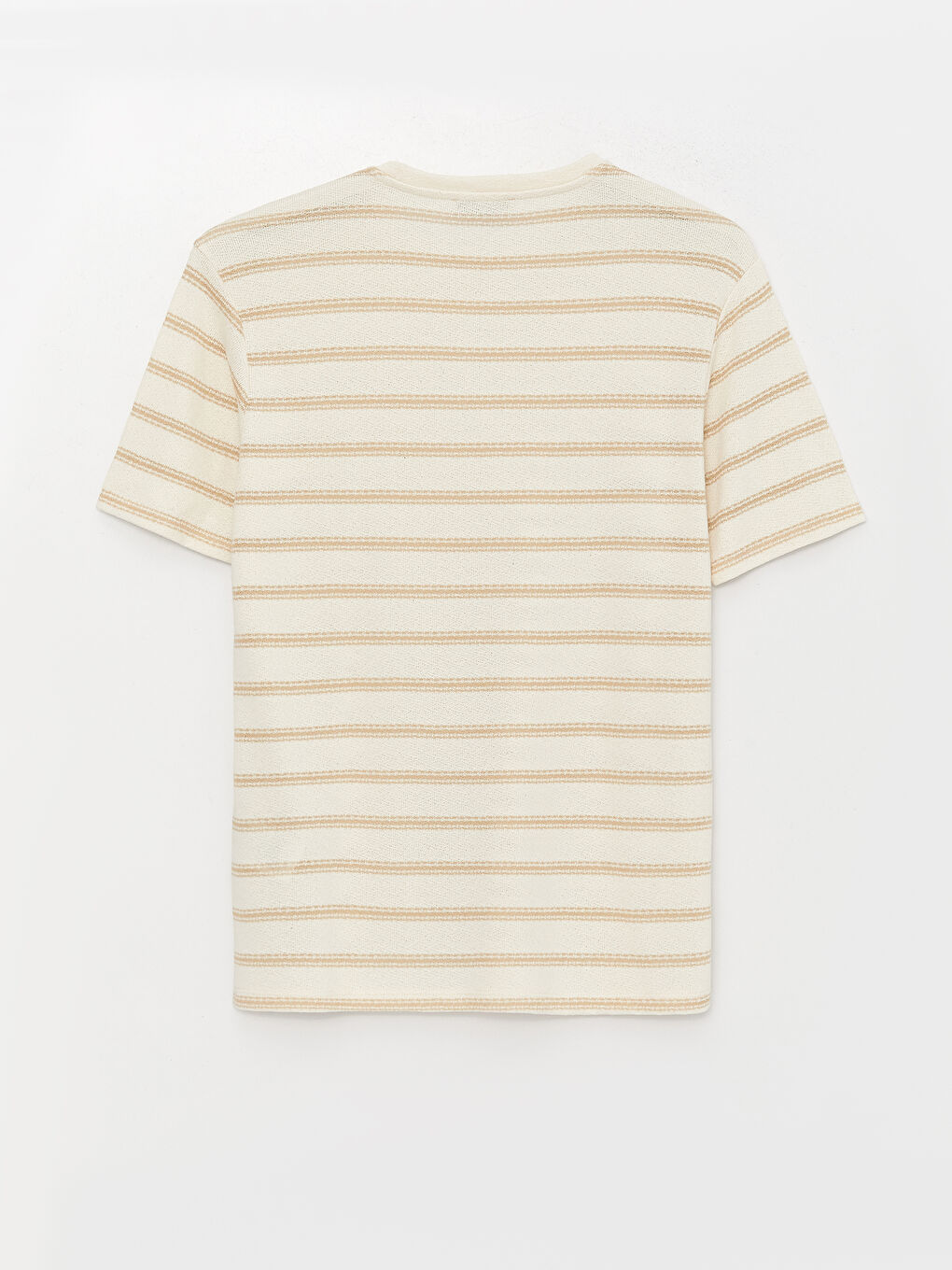 Crew Neck Short Sleeve Striped Linen Blended Men's T-Shirt-6