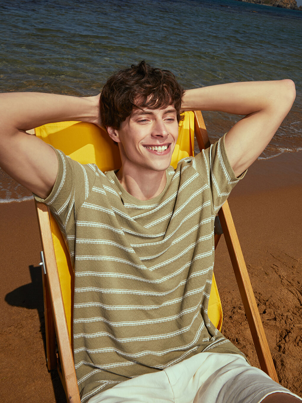 LCW Vision Crew Neck Short Sleeve Striped Linen Blended Men's T-Shirt -S39898Z8-SXQ