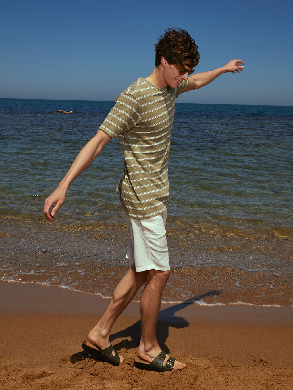 LCW Vision Crew Neck Short Sleeve Striped Linen Blended Men's T-Shirt -S39898Z8-SXQ