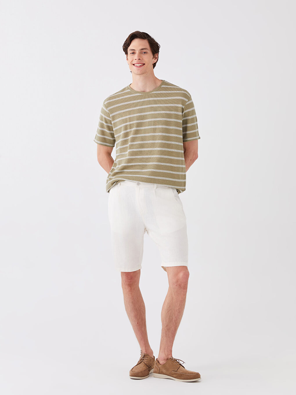 LCW Vision Crew Neck Short Sleeve Striped Linen Blended Men's T-Shirt -S39898Z8-SXQ