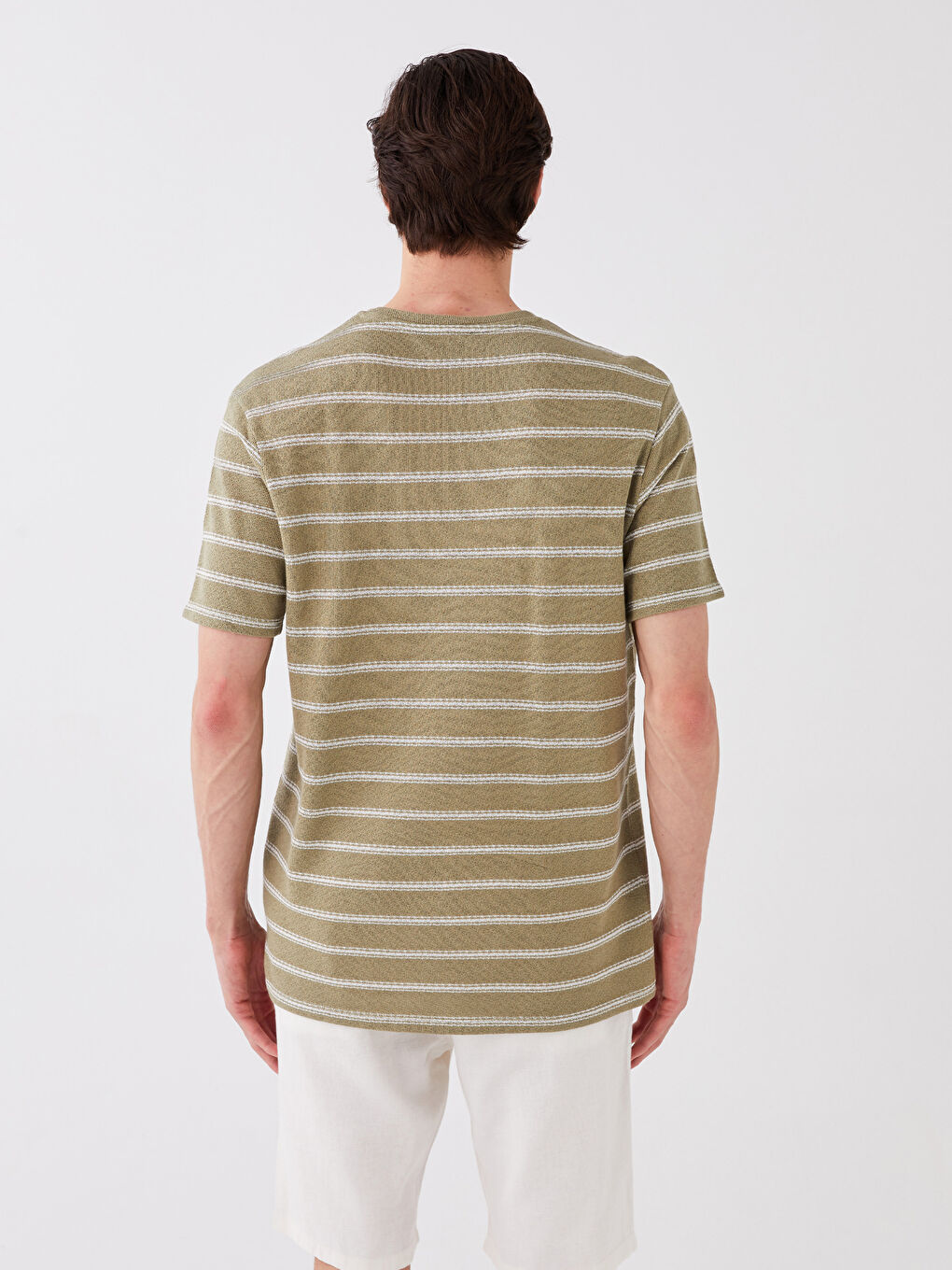 LCW Vision Crew Neck Short Sleeve Striped Linen Blended Men's T-Shirt -S39898Z8-SXQ