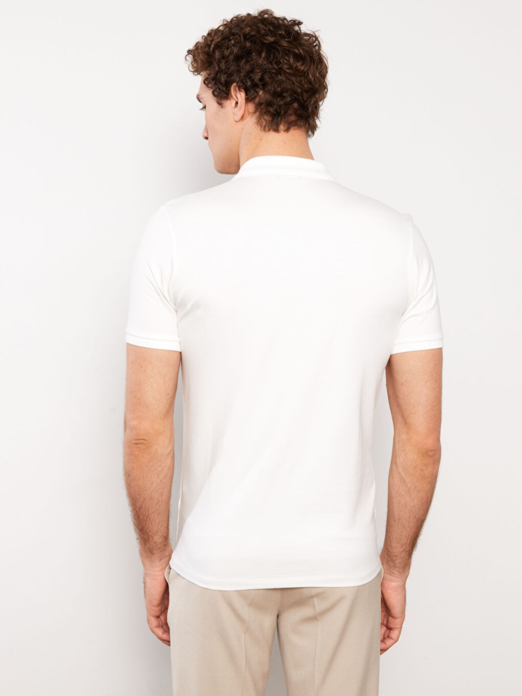 Ekru Polo Yaka Kısa Kollu Çizgili Pike Erkek Tişört-4