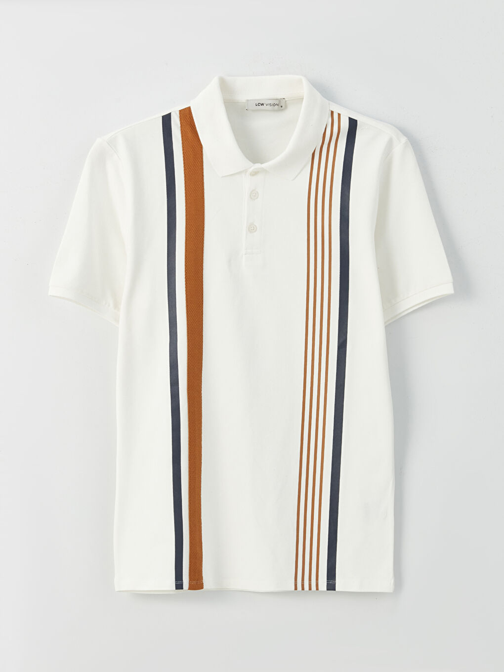 Ekru Polo Yaka Kısa Kollu Çizgili Pike Erkek Tişört-5