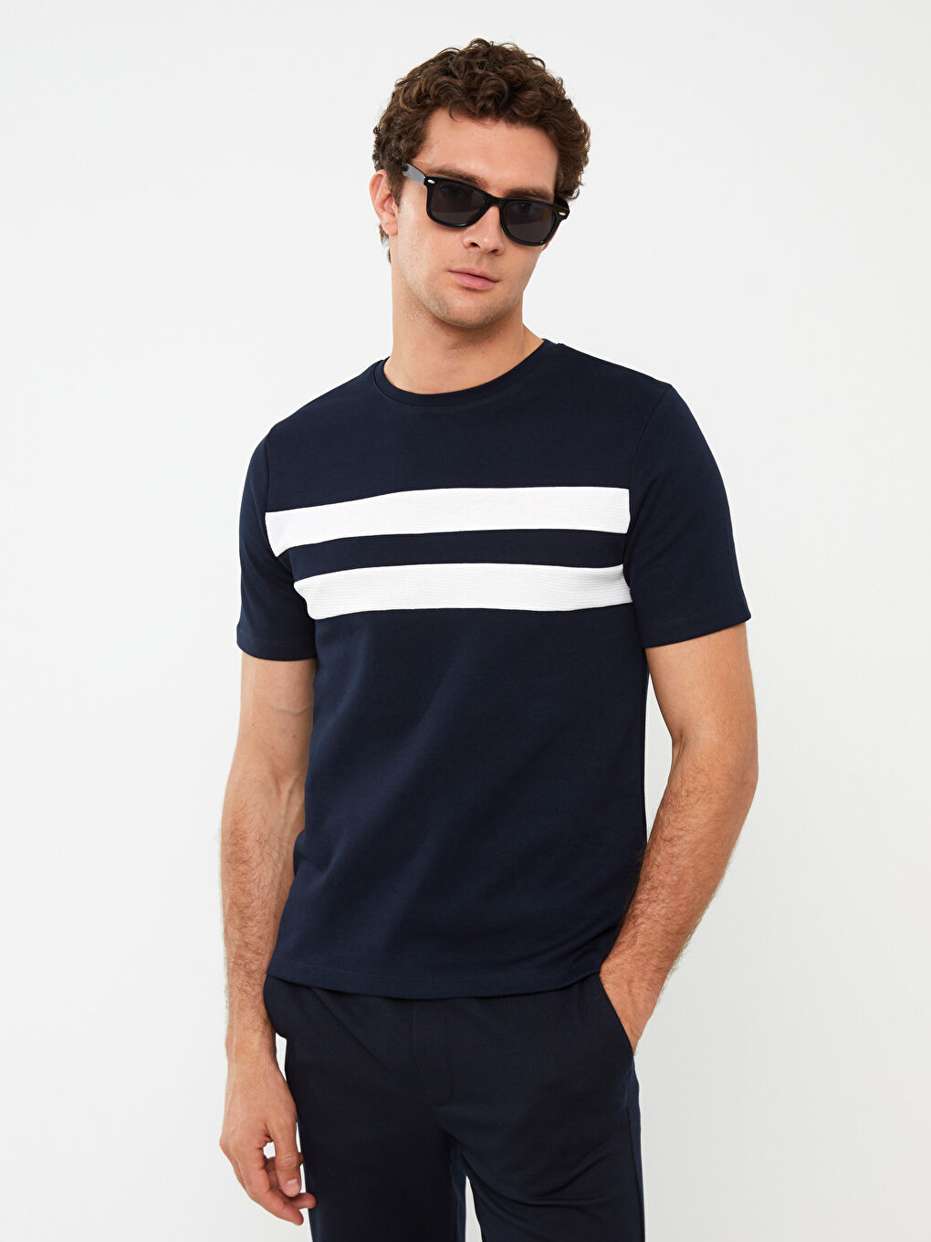 Bisiklet Yaka Kısa Kollu Renk Bloklu Erkek Tişört-1