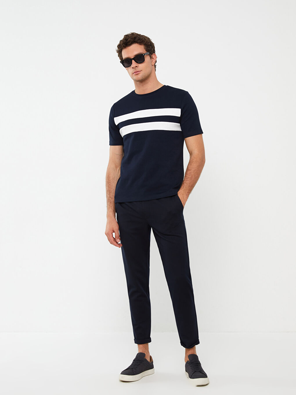 Bisiklet Yaka Kısa Kollu Renk Bloklu Erkek Tişört-2