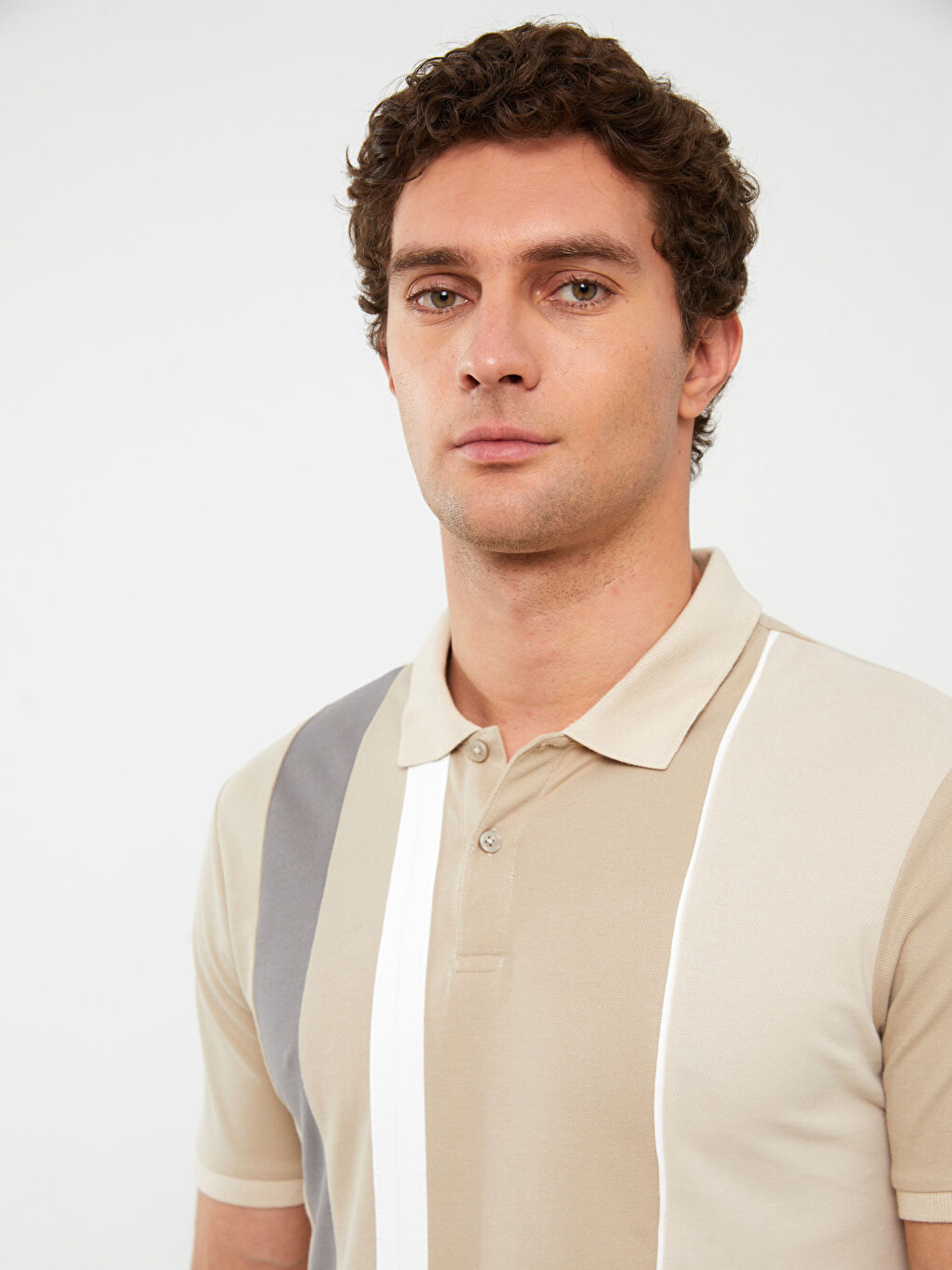 Polo Neck Short Sleeve Color Block Pique Men's T-Shirt