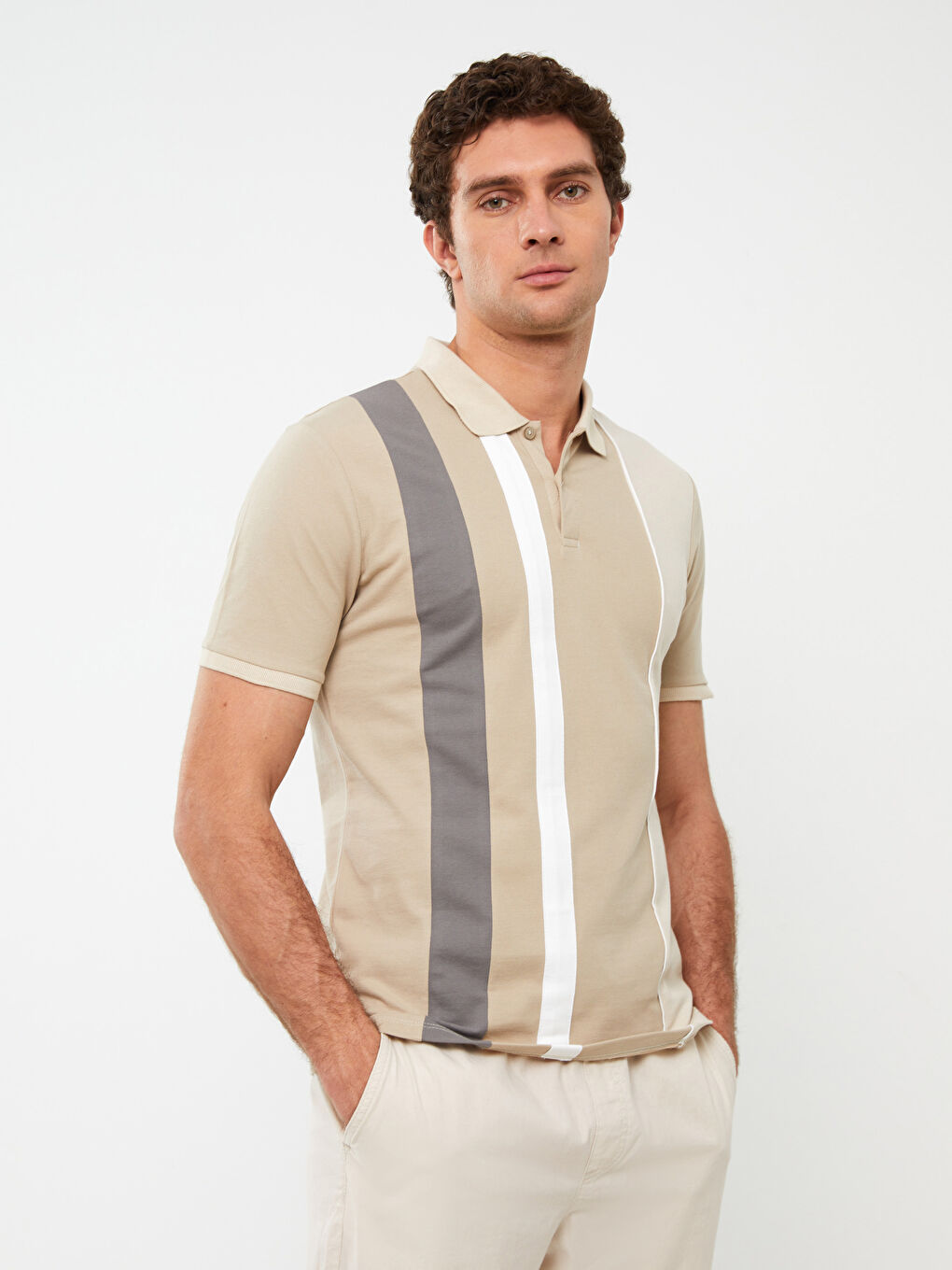 Polo Neck Short Sleeve Color Block Pique Men's T-Shirt-1