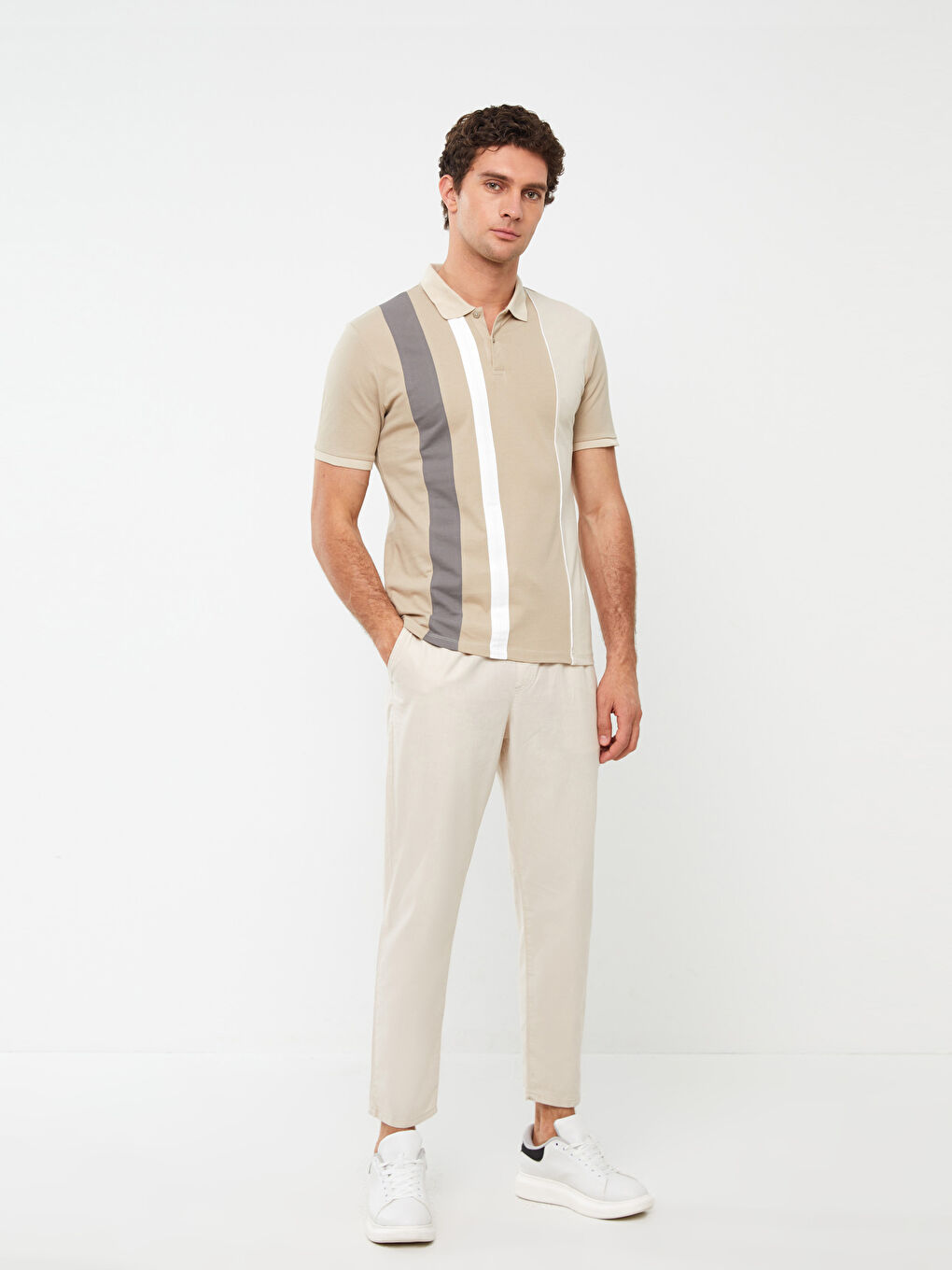 Polo Neck Short Sleeve Color Block Pique Men's T-Shirt-2