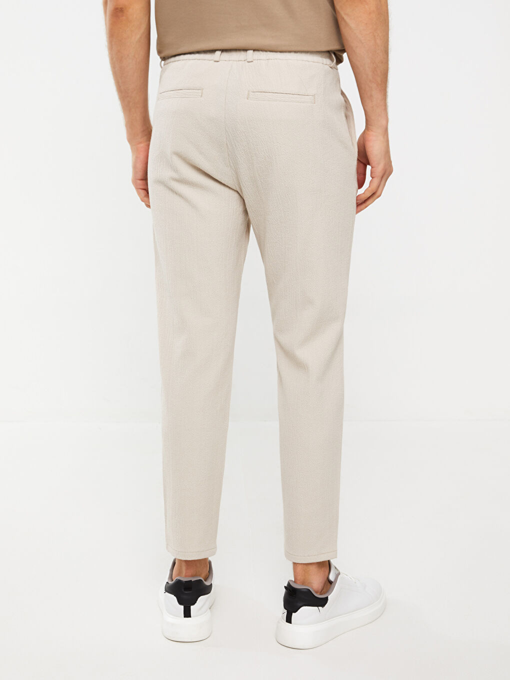 Bej Slim Fit Beli Bağlama Detaylı Erkek Pantolon-3