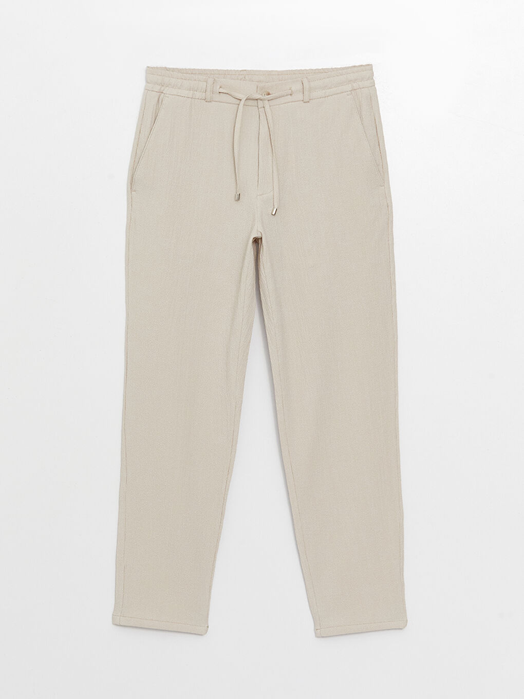 Bej Slim Fit Beli Bağlama Detaylı Erkek Pantolon-4