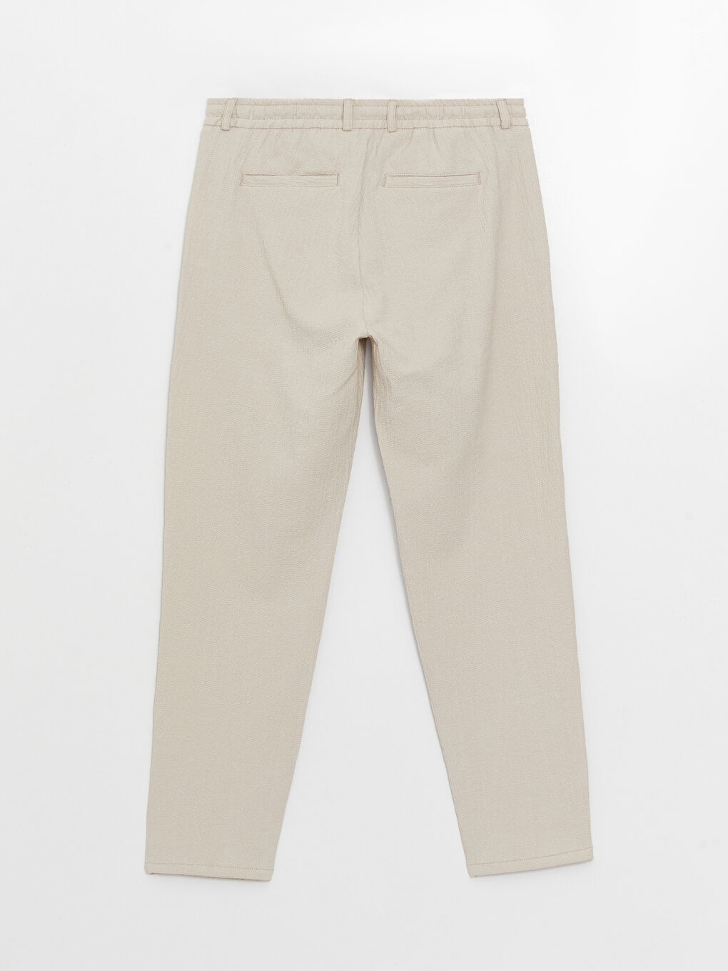 Bej Slim Fit Beli Bağlama Detaylı Erkek Pantolon-5