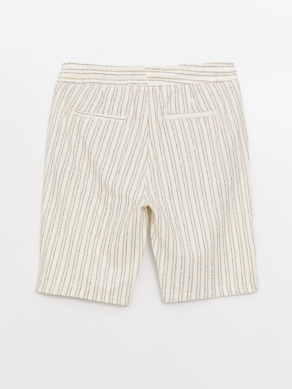 Ekru Slim Fit Çizgili Keten Karışımlı Erkek Şort-6
