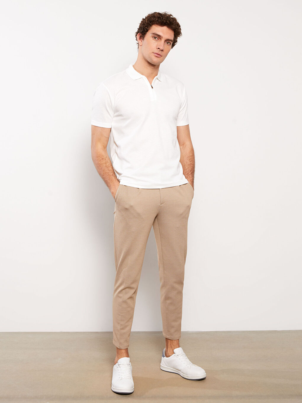 Bej Slim Fit Keten Karışımlı Erkek Pantolon