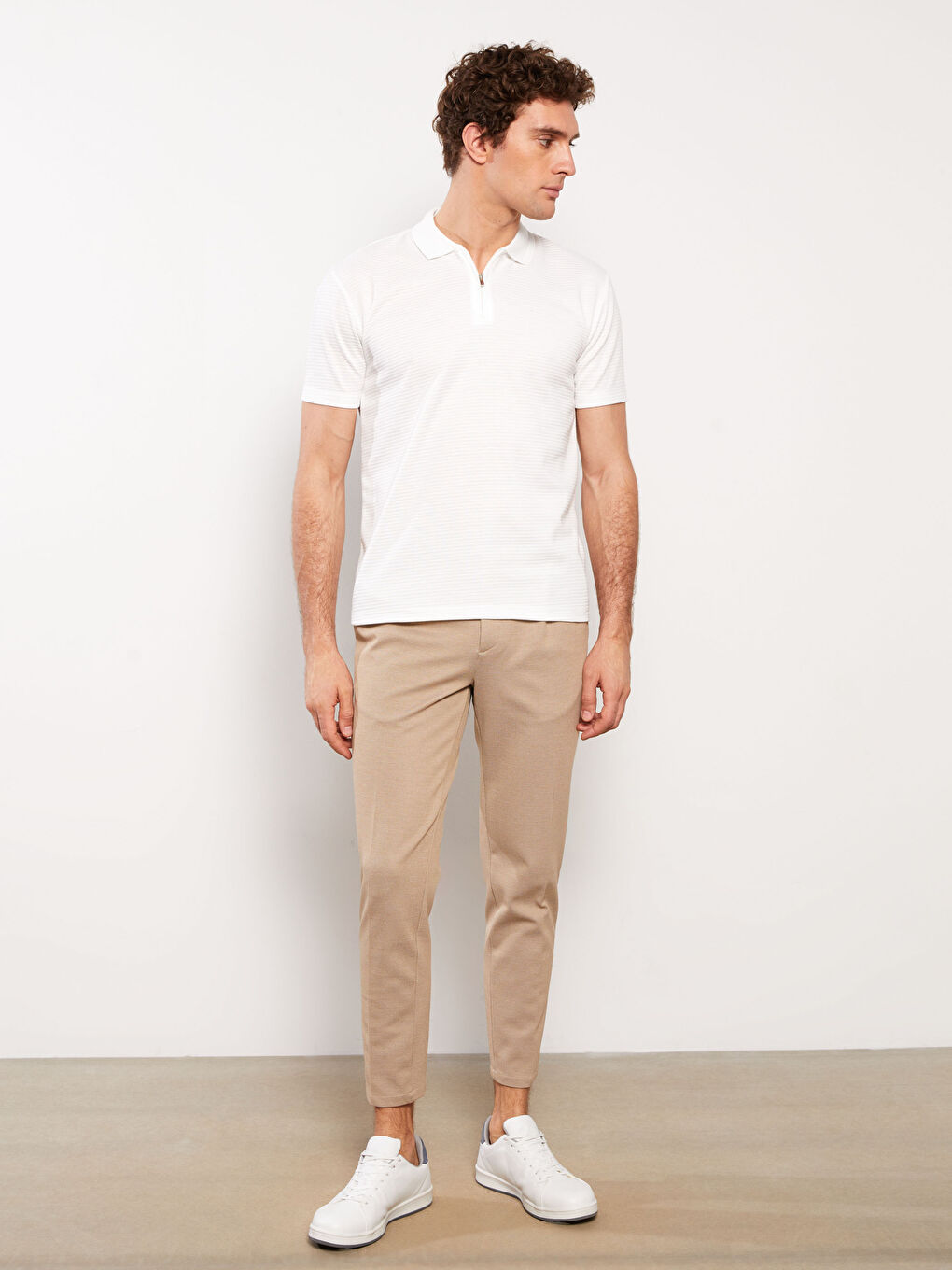 Bej Slim Fit Keten Karışımlı Erkek Pantolon-2