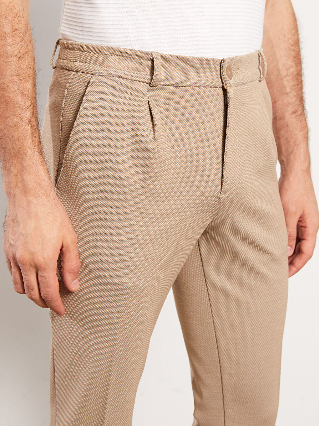 Bej Slim Fit Keten Karışımlı Erkek Pantolon-3