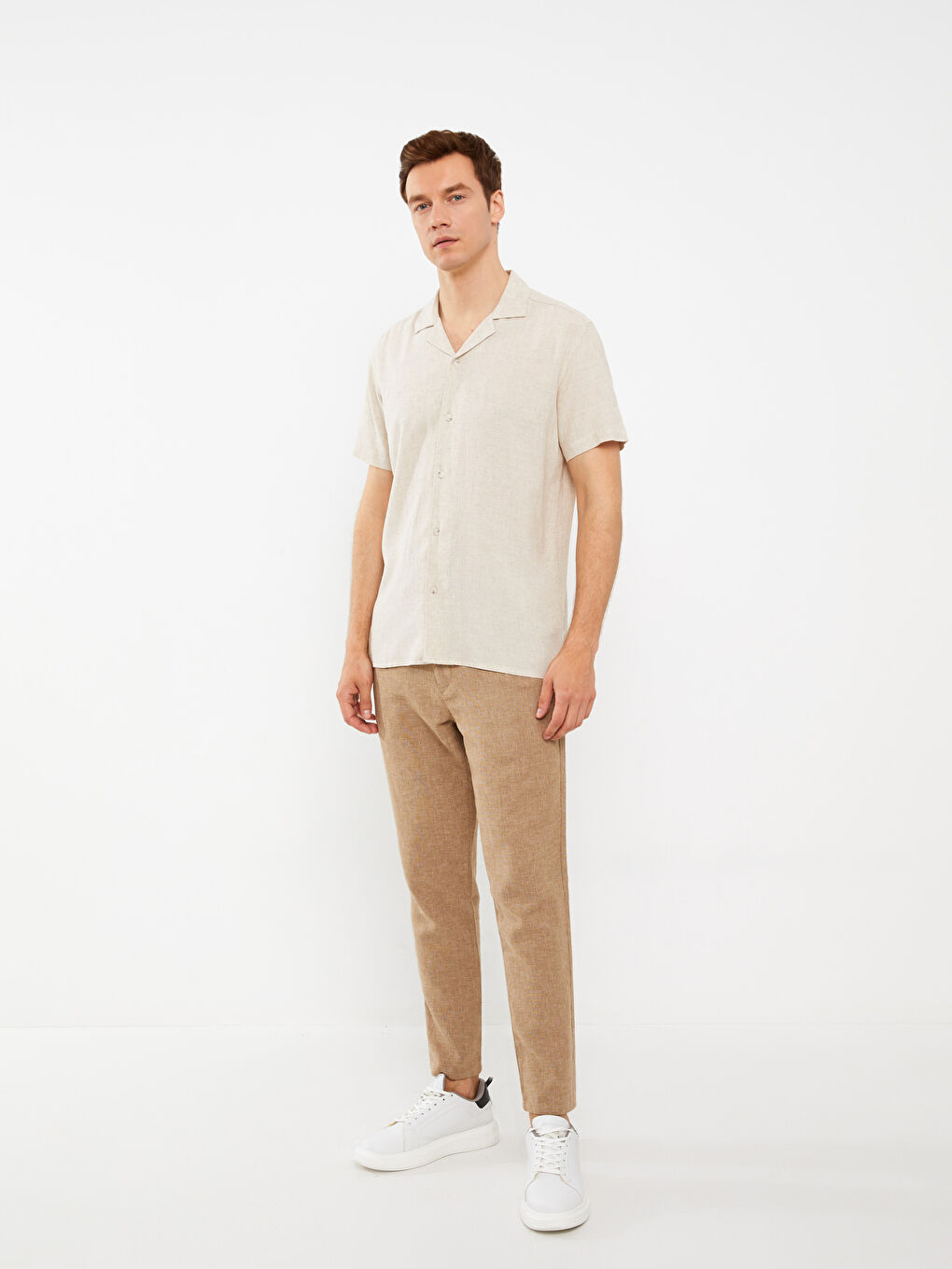 Kahverengi Slim Fit Keten Karışımlı Erkek Pantolon