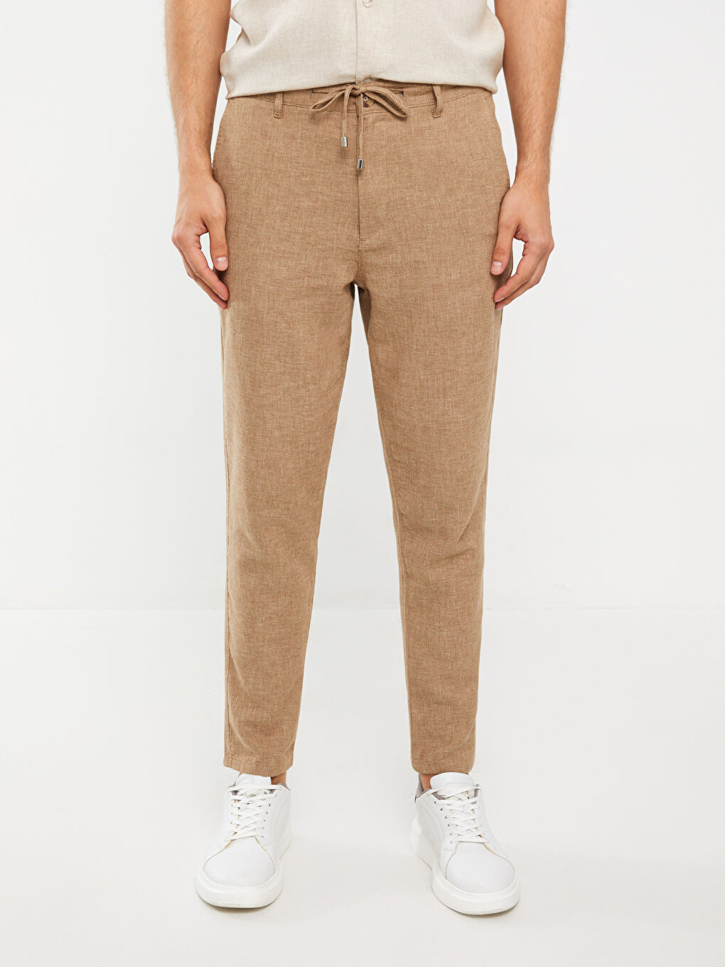 Kahverengi Slim Fit Keten Karışımlı Erkek Pantolon-2