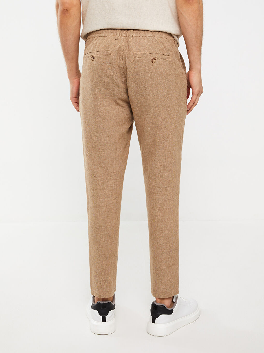 Kahverengi Slim Fit Keten Karışımlı Erkek Pantolon-3