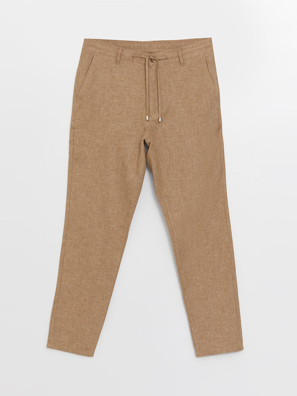 Kahverengi Slim Fit Keten Karışımlı Erkek Pantolon-4