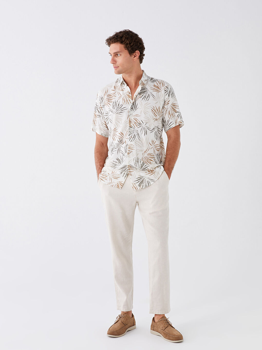 Bej Slim Fit Keten Karışımlı Erkek Pantolon