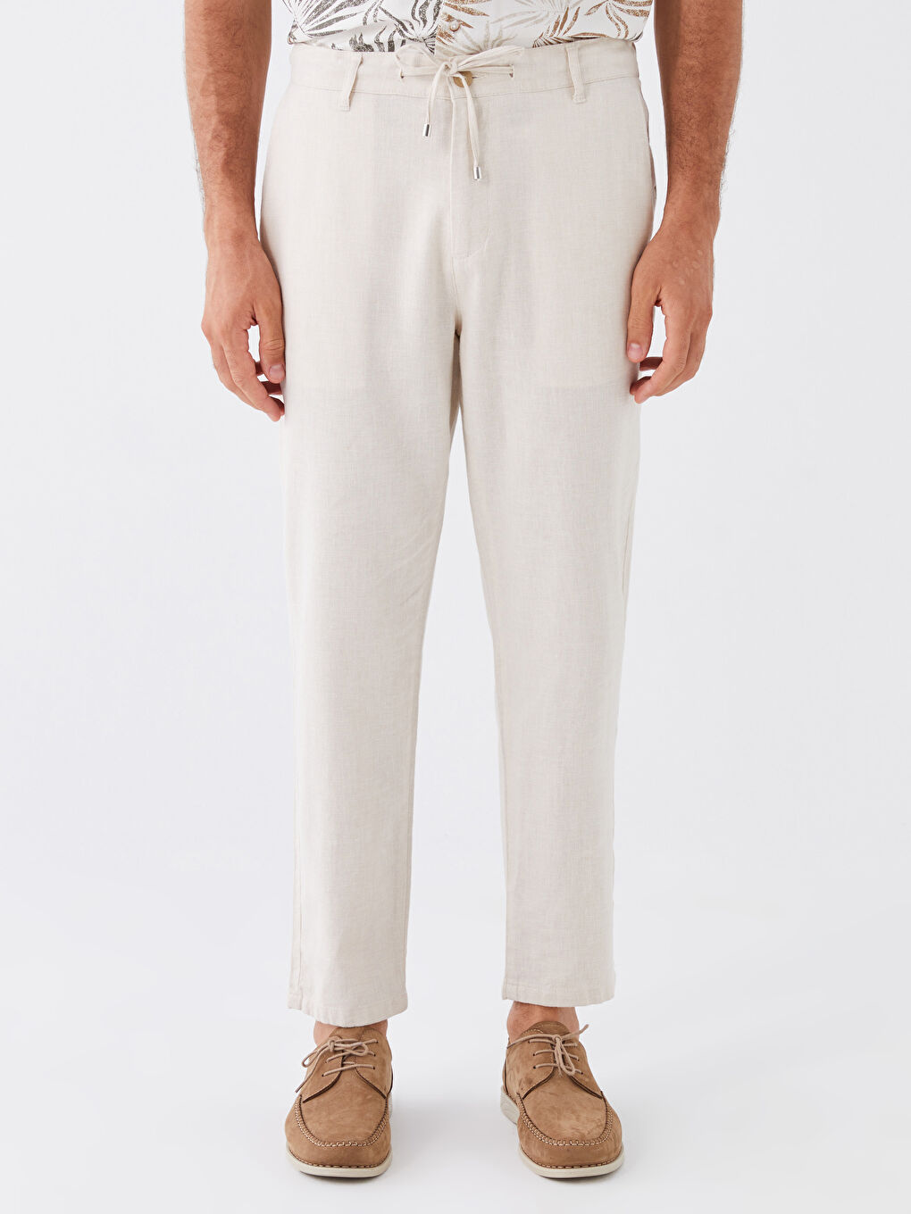 Bej Slim Fit Keten Karışımlı Erkek Pantolon-2