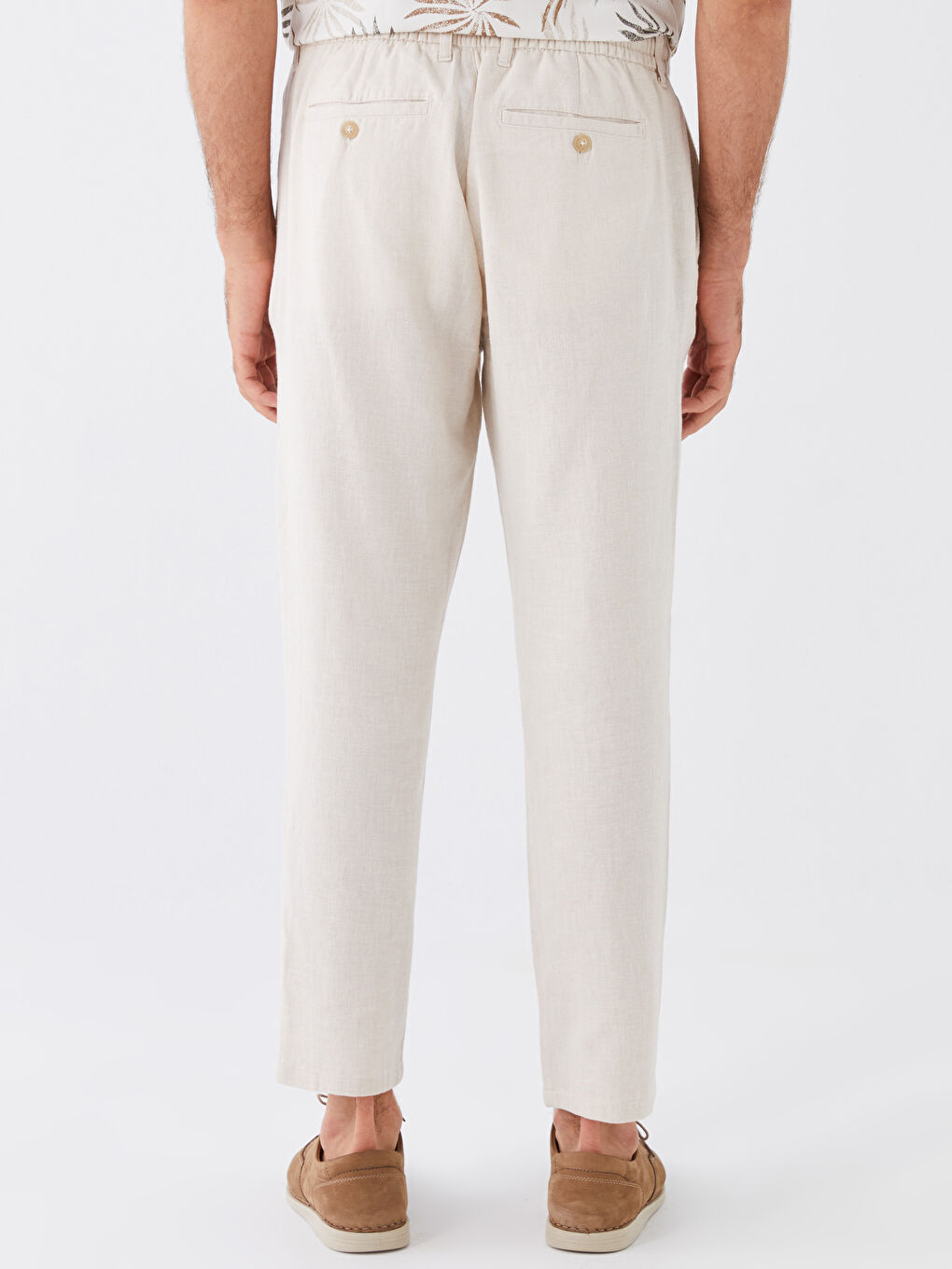 Bej Slim Fit Keten Karışımlı Erkek Pantolon-4