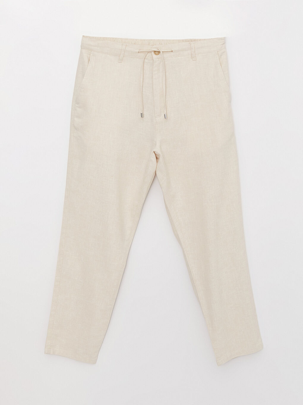 Bej Slim Fit Keten Karışımlı Erkek Pantolon-5