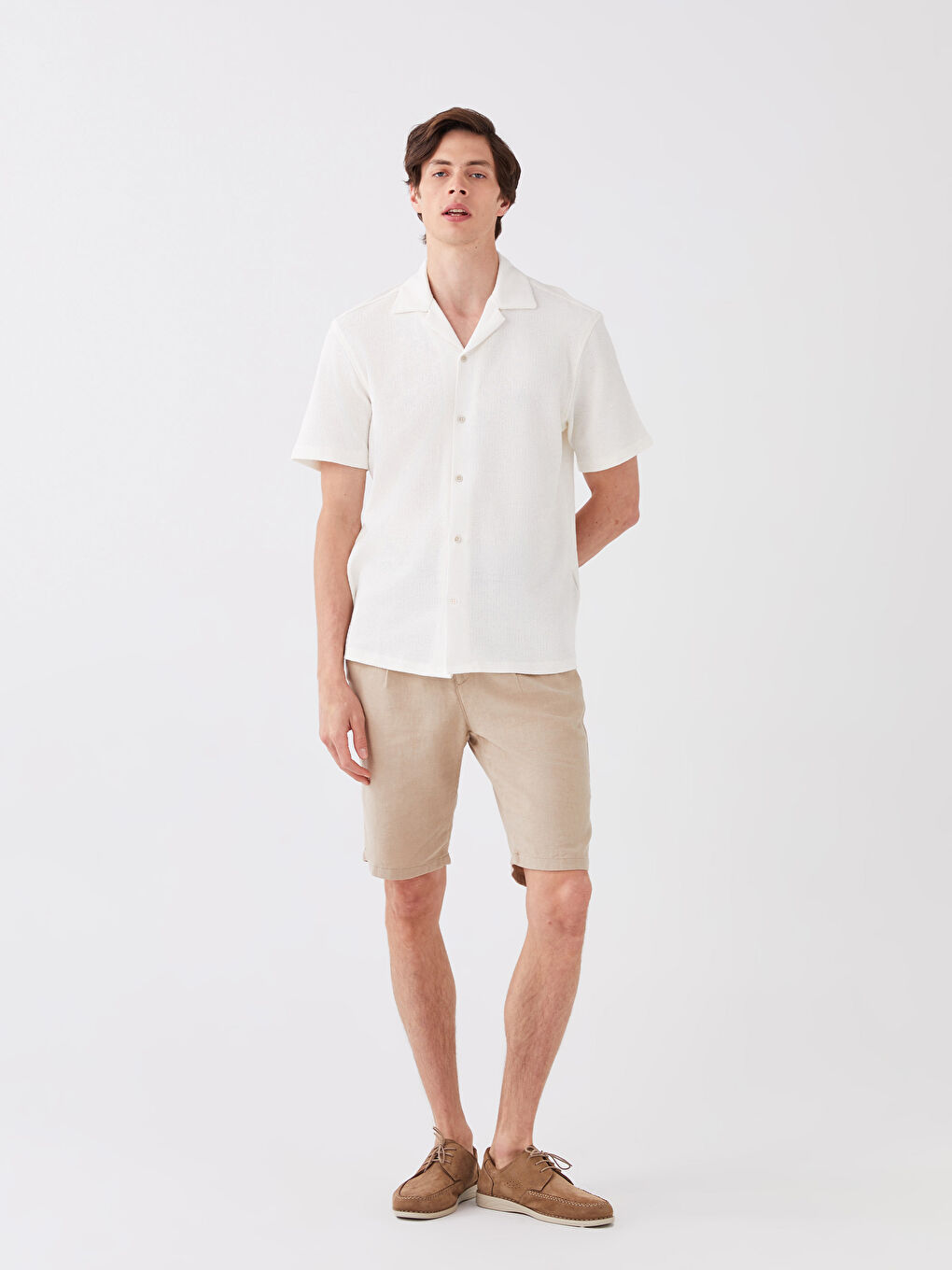 Slim Fit Linen Blend Men's Shorts -S39956Z8-DFV