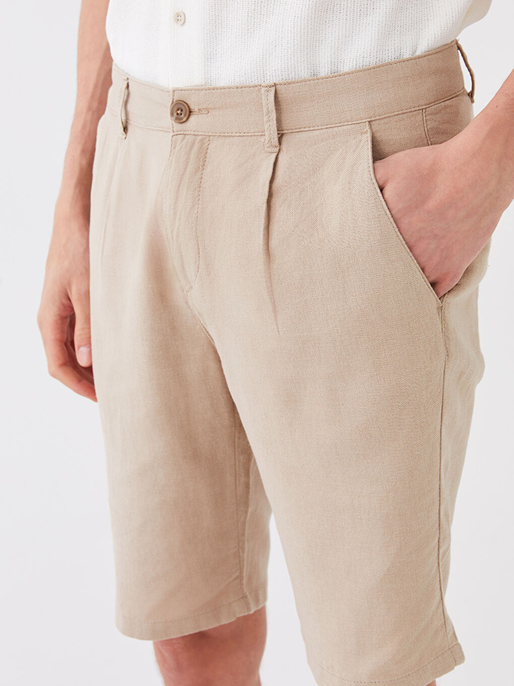 Slim Fit Linen Blend Men's Shorts -S39956Z8-DFV
