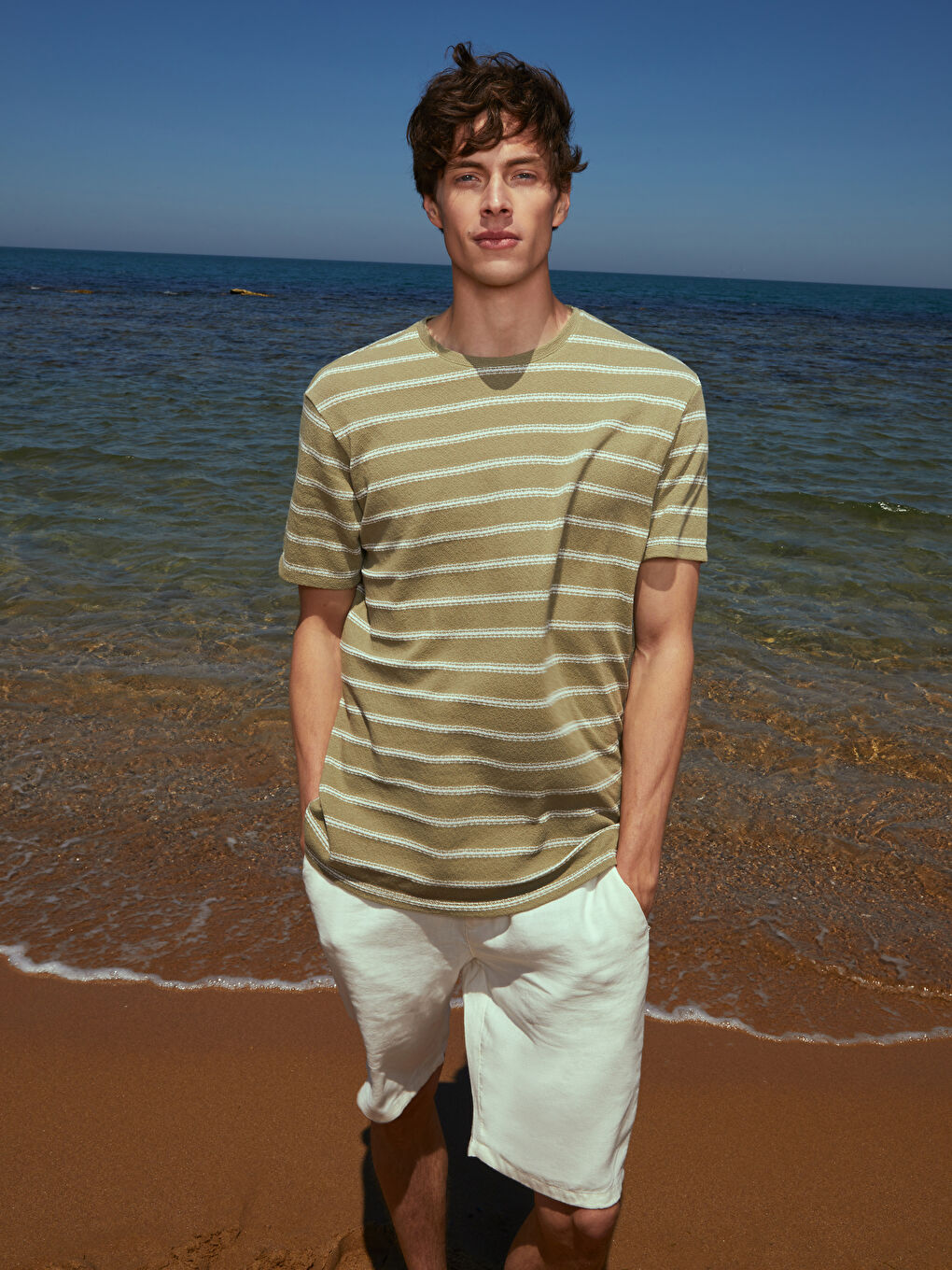 Slim Fit Linen Blend Men's Shorts -S39956Z8-SWH