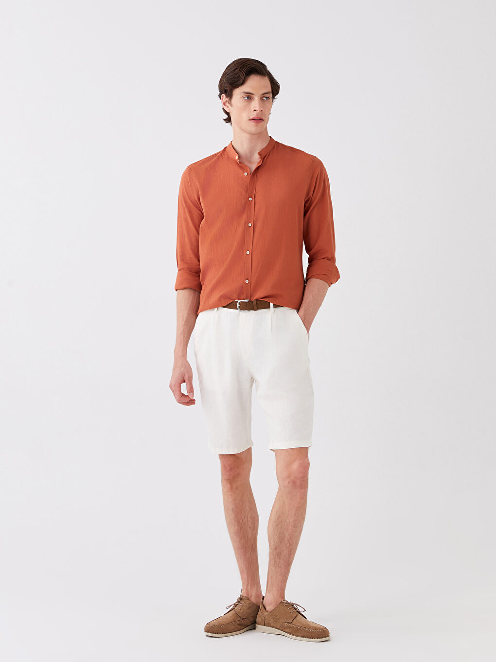 Slim Fit Linen Blend Men's Shorts -S39956Z8-SWH
