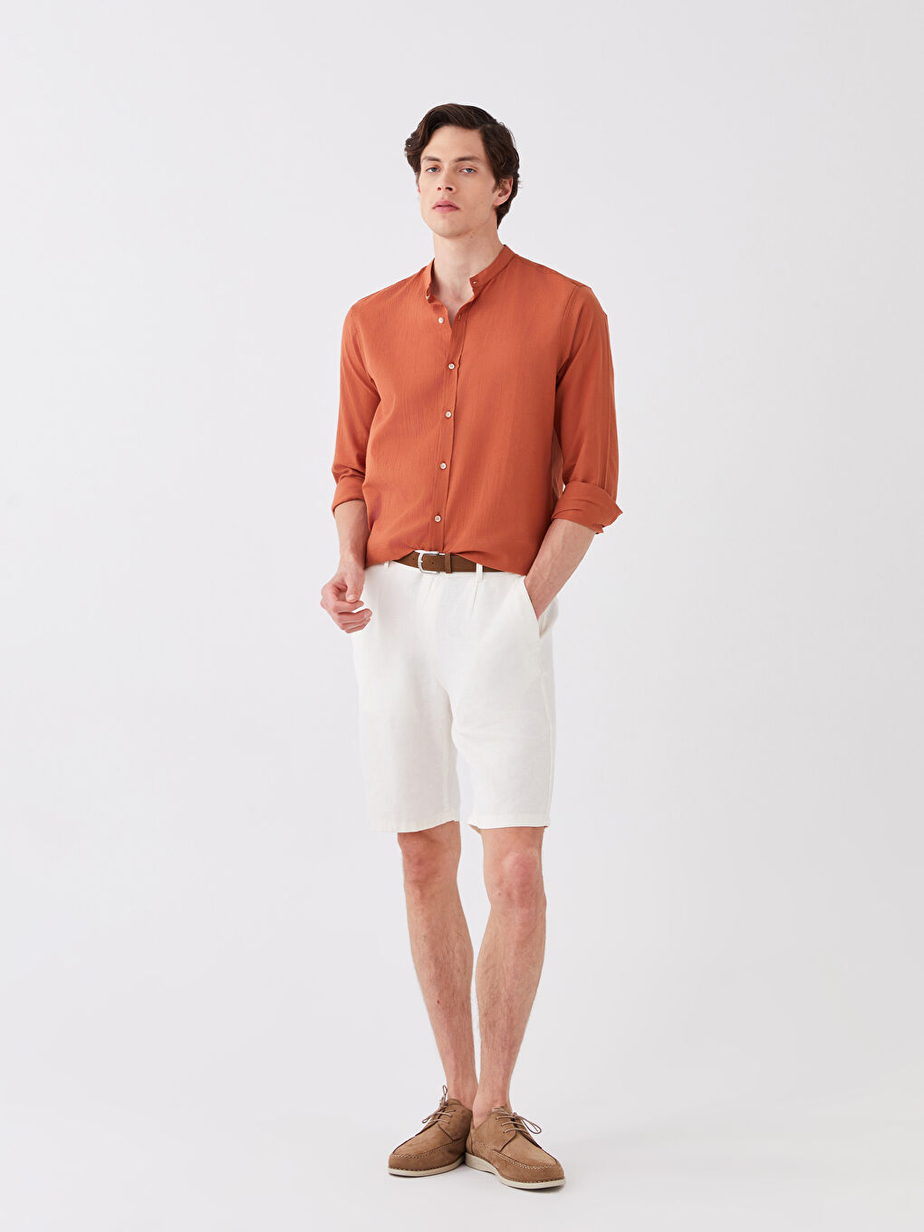 Slim Fit Linen Blend Men's Shorts -S39956Z8-SWH