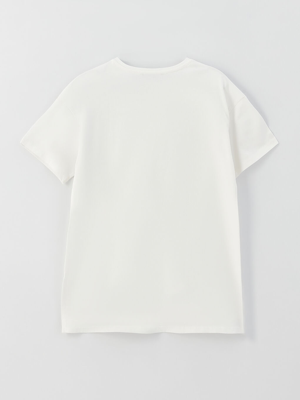 Ekru Bisiklet Yaka Baskılı Kısa Kollu Kadın Tişört-6