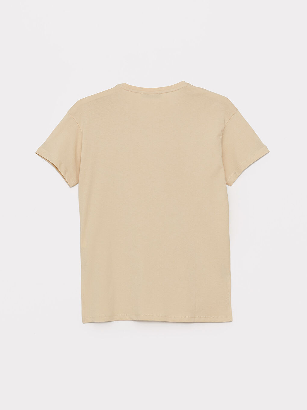 Bej Bisiklet Yaka Baskılı Kısa Kollu Kadın Tişört-6