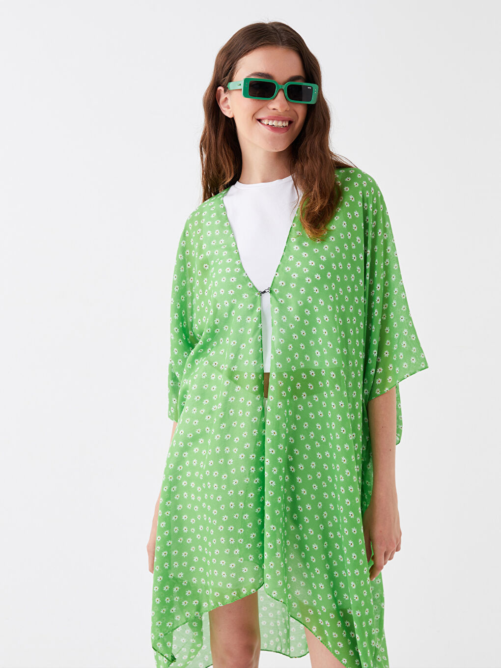 Shawl Collar Patterned Short Sleeve Women's Kimono -S39964Z8-LRF