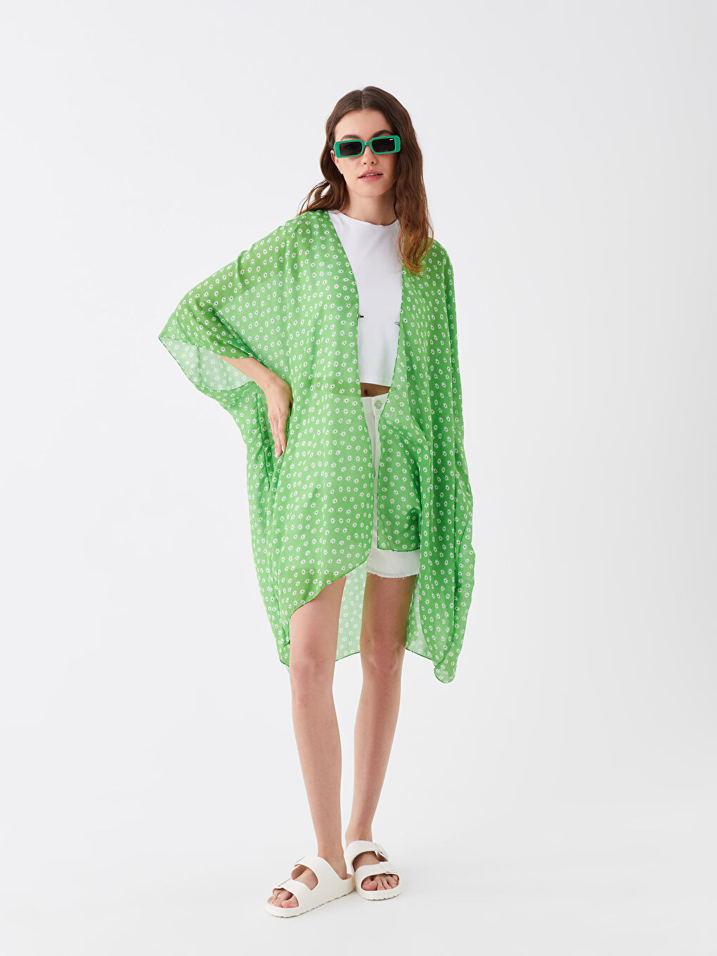 Shawl Collar Patterned Short Sleeve Women's Kimono -S39964Z8-LRF