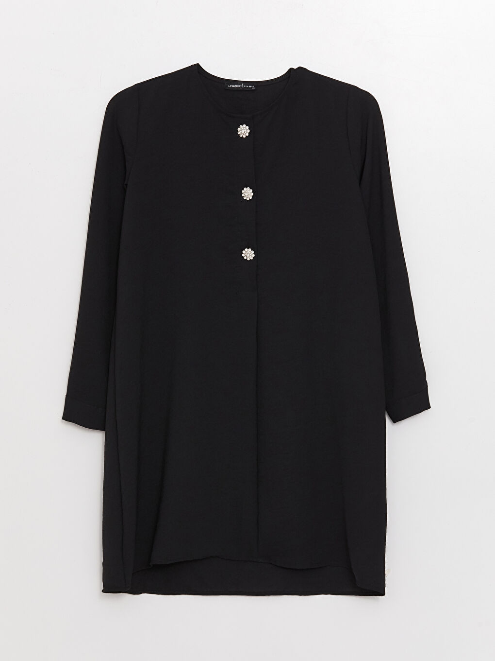 Siyah Bisiklet Yaka Düz Uzun Kollu Aerobin Kadın Tunik