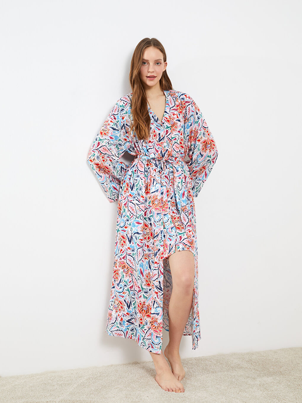 Shawl Collar Patterned Long Sleeve Women's Kimono -S39972Z8-F9C