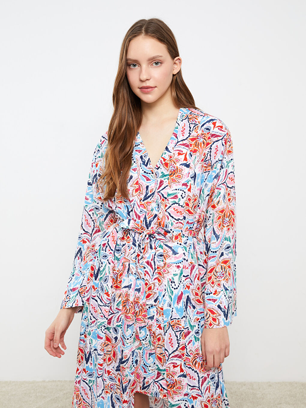 Shawl Collar Patterned Long Sleeve Women's Kimono -S39972Z8-F9C