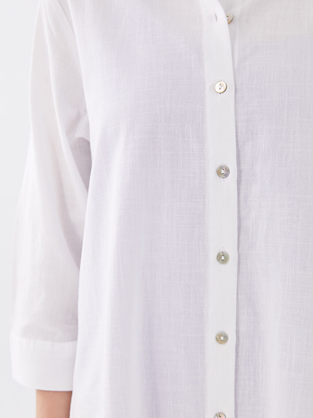 Beyaz Gömlek Yaka Düz Poplin Kadın Plaj Elbisesi-3