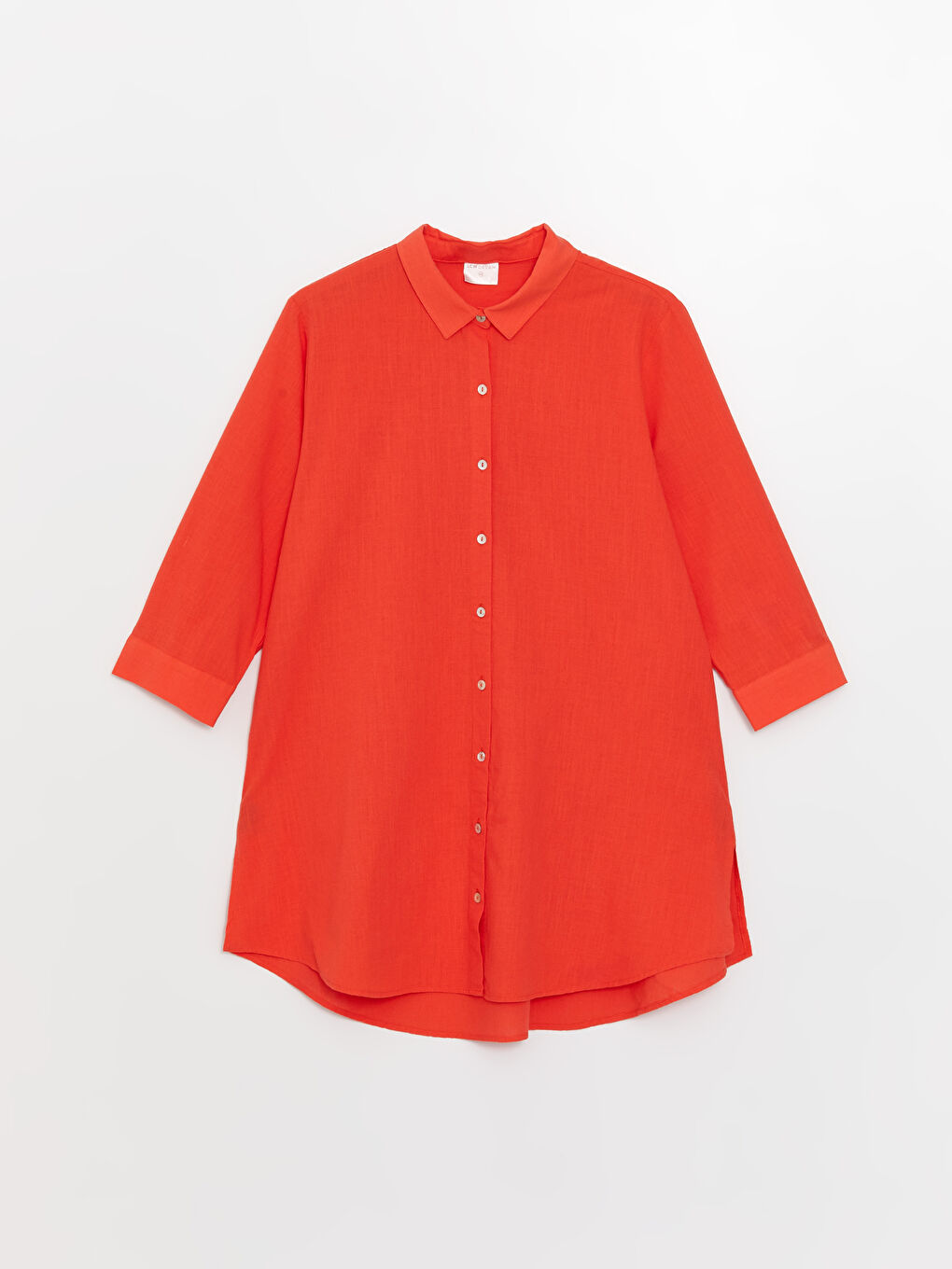 Turuncu Gömlek Yaka Düz Poplin Kadın Plaj Elbisesi-4