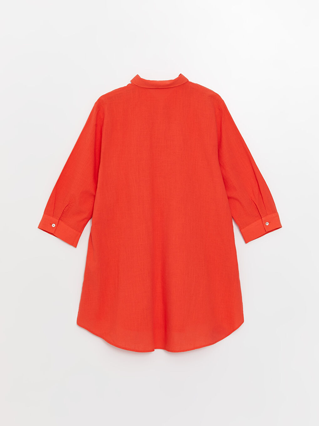 Turuncu Gömlek Yaka Düz Poplin Kadın Plaj Elbisesi-5
