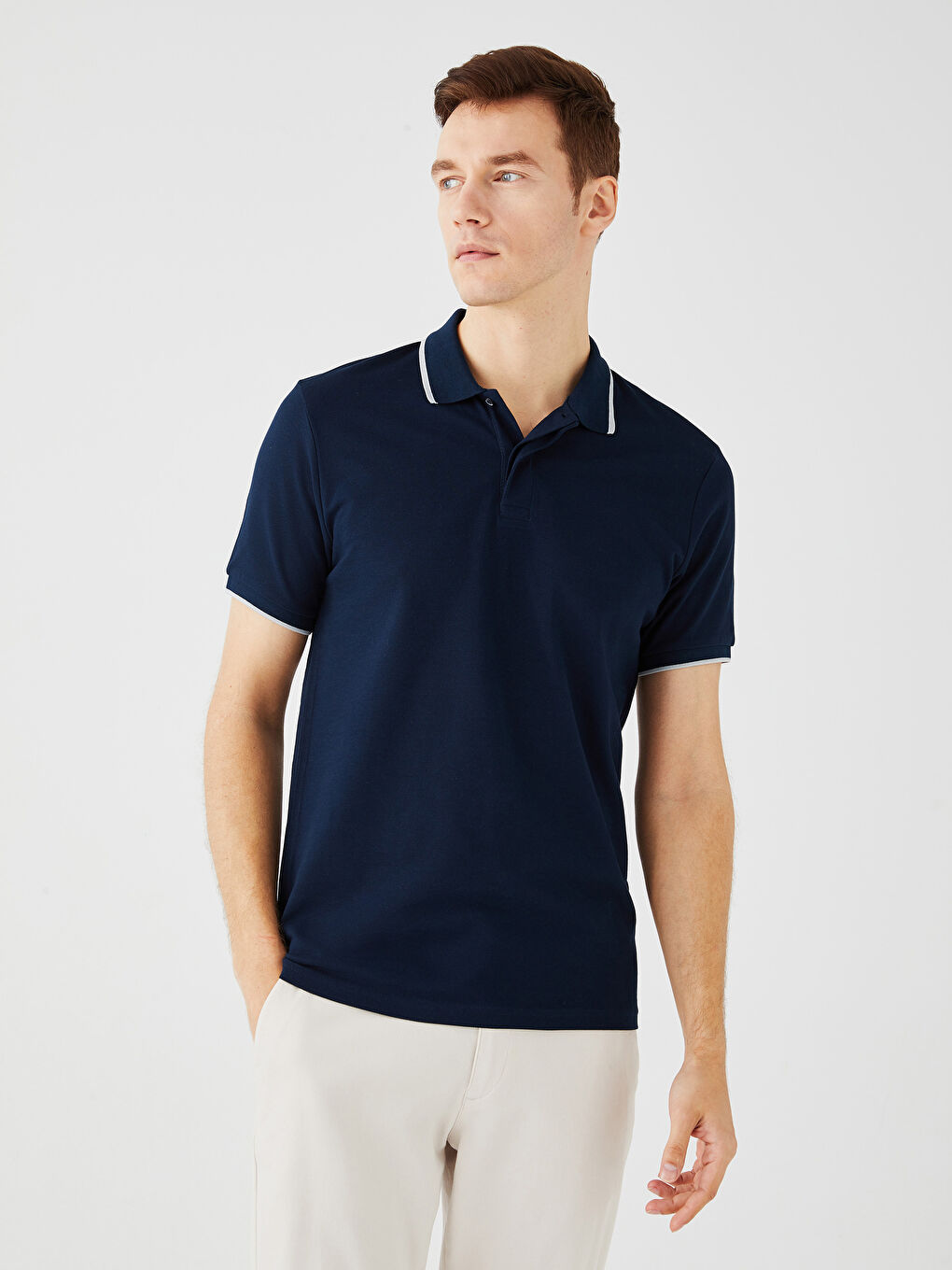 Lacivert Polo Yaka Kısa Kollu Pike Erkek Tişört