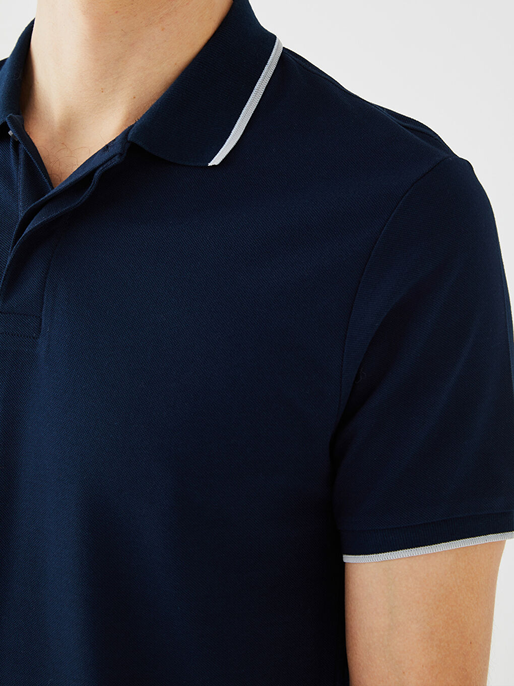 Lacivert Polo Yaka Kısa Kollu Pike Erkek Tişört-3