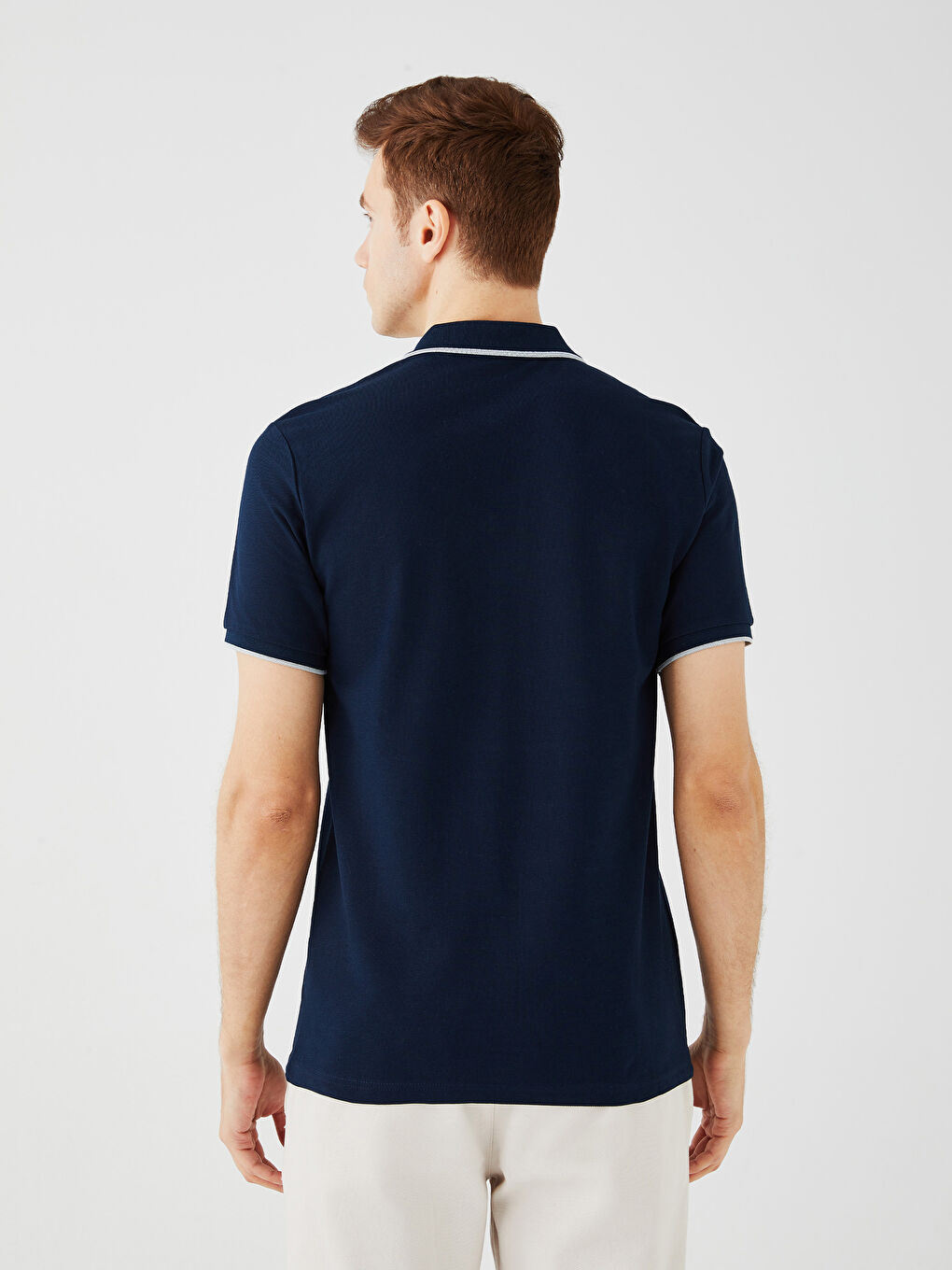 Lacivert Polo Yaka Kısa Kollu Pike Erkek Tişört-4