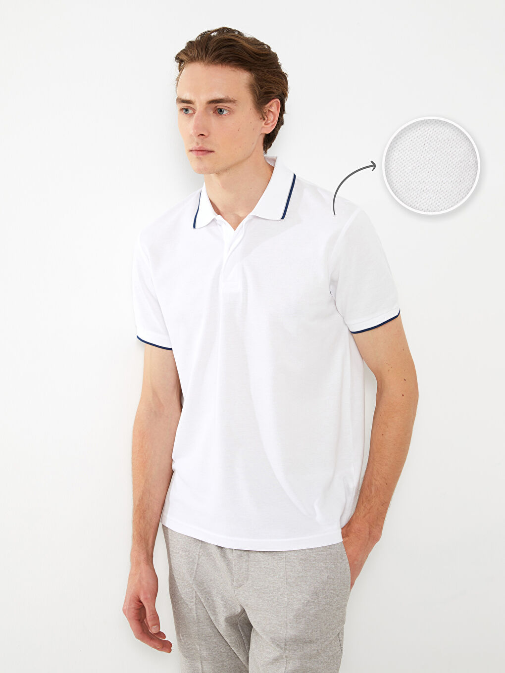 Beyaz Polo Yaka Kısa Kollu Pike Erkek Tişört