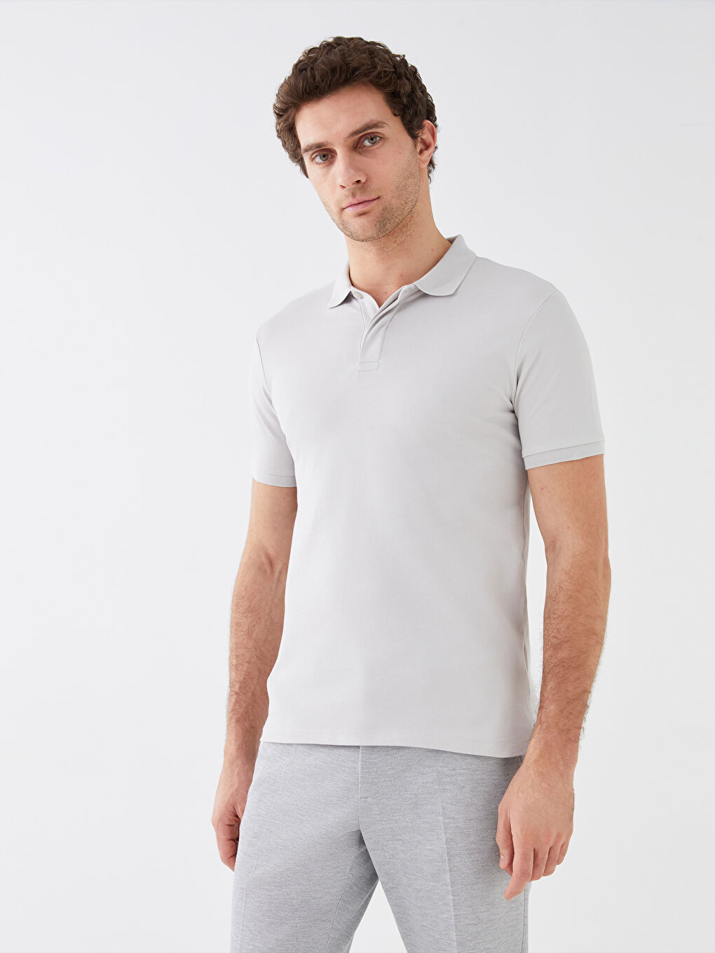 Gri Polo Yaka Kısa Kollu Pike Erkek Tişört