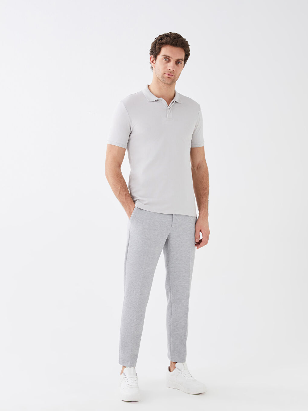 Gri Polo Yaka Kısa Kollu Pike Erkek Tişört-2