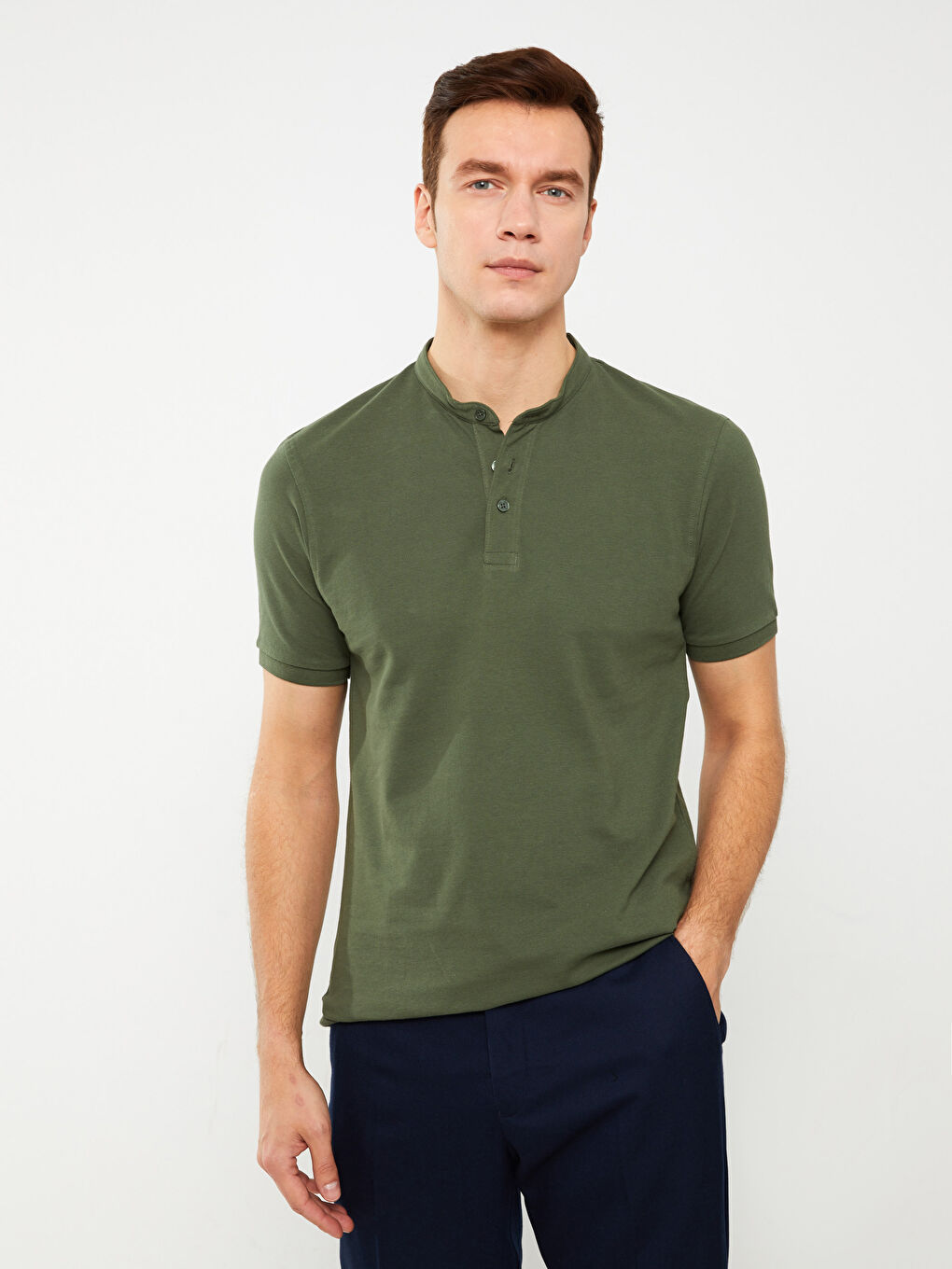 LCWAIKIKI Basic Grandad Collar Pique Men's T-Shirt -S39976Z8-P9S