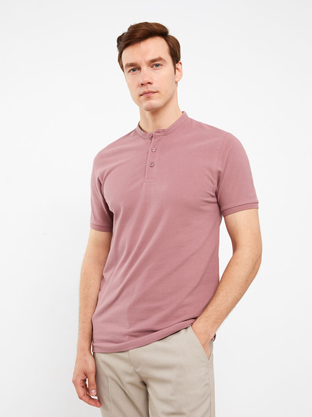 Grandad Collar Pique Men's T-Shirt-1